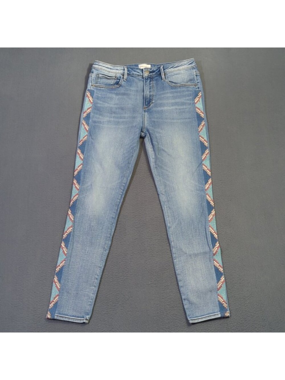 Driftwood Jeans Women's 30x28 Blue Jackie High Rise Embroidered Side Trim
